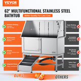 VEVOR 1.57M Pet Dog Bathing Station w/Ramp, Professional Stainless Steel Dog Grooming Tub w/ Soap Box, Faucet,Rich Accessory,Bathtub for Large,Medium,Small Pets, Washing Sink for Home(Left) - Front View