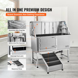 VEVOR 1.57M Pet Dog Bathing Station w/Ramp, Professional Stainless Steel Dog Grooming Tub w/ Soap Box, Faucet,Rich Accessory,Bathtub for Large,Medium,Small Pets, Washing Sink for Home(Left) - Side View