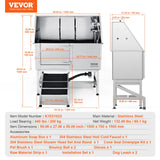 VEVOR 1.57M Pet Dog Bathing Station w/Ramp, Professional Stainless Steel Dog Grooming Tub w/ Soap Box, Faucet,Rich Accessory,Bathtub for Large,Medium,