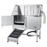 VEVOR 1.57M Pet Dog Bathing Station w/Ramp, Professional Stainless Steel Dog Grooming Tub w/ Soap Box, Faucet,Rich Accessory,Bathtub for Large,Medium,Small Pets, Washing Sink for Home(Left) - Low Angle