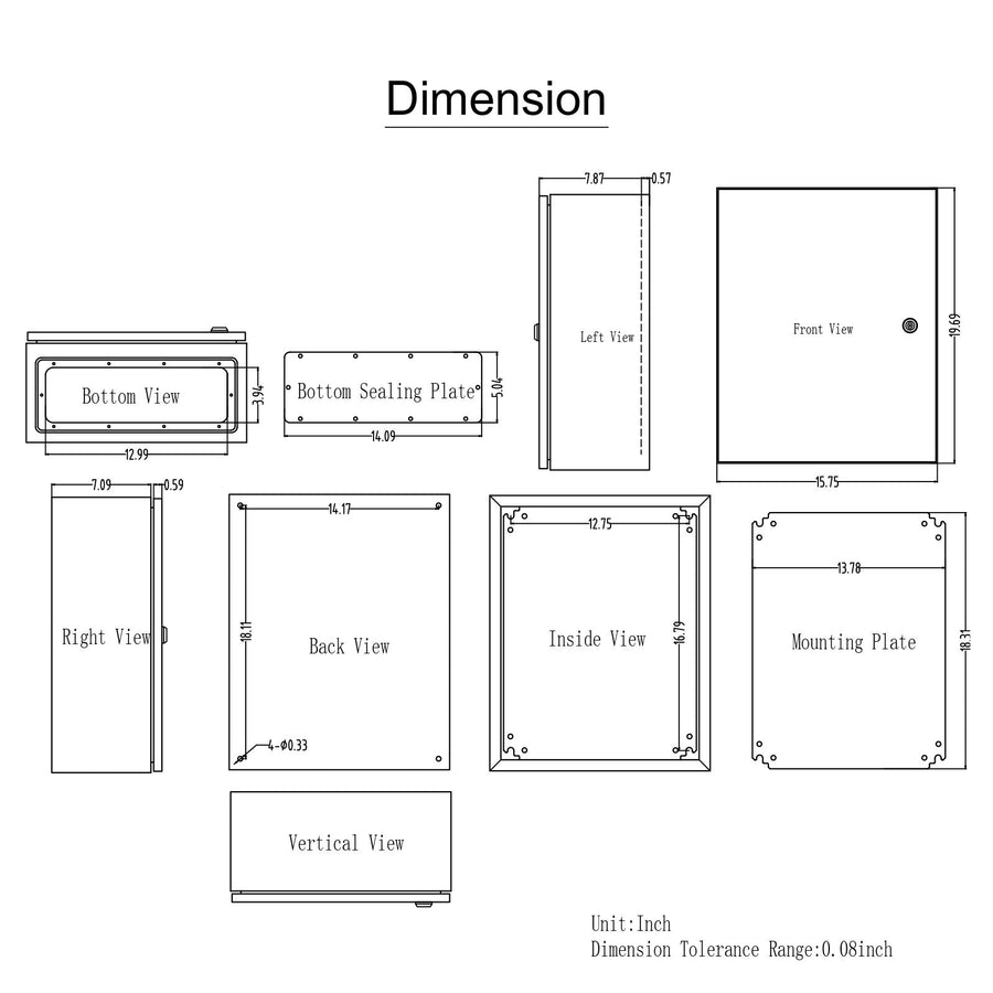 Steel Electrical Box, 50x40x20 cm, 304 Stainless Steel Electrical Enclosure Box, Wall-Mounted Outdoor Electrical Electronic Equipment Enclosure with Mounting Plate Hinges Lock, IP66 Waterproof