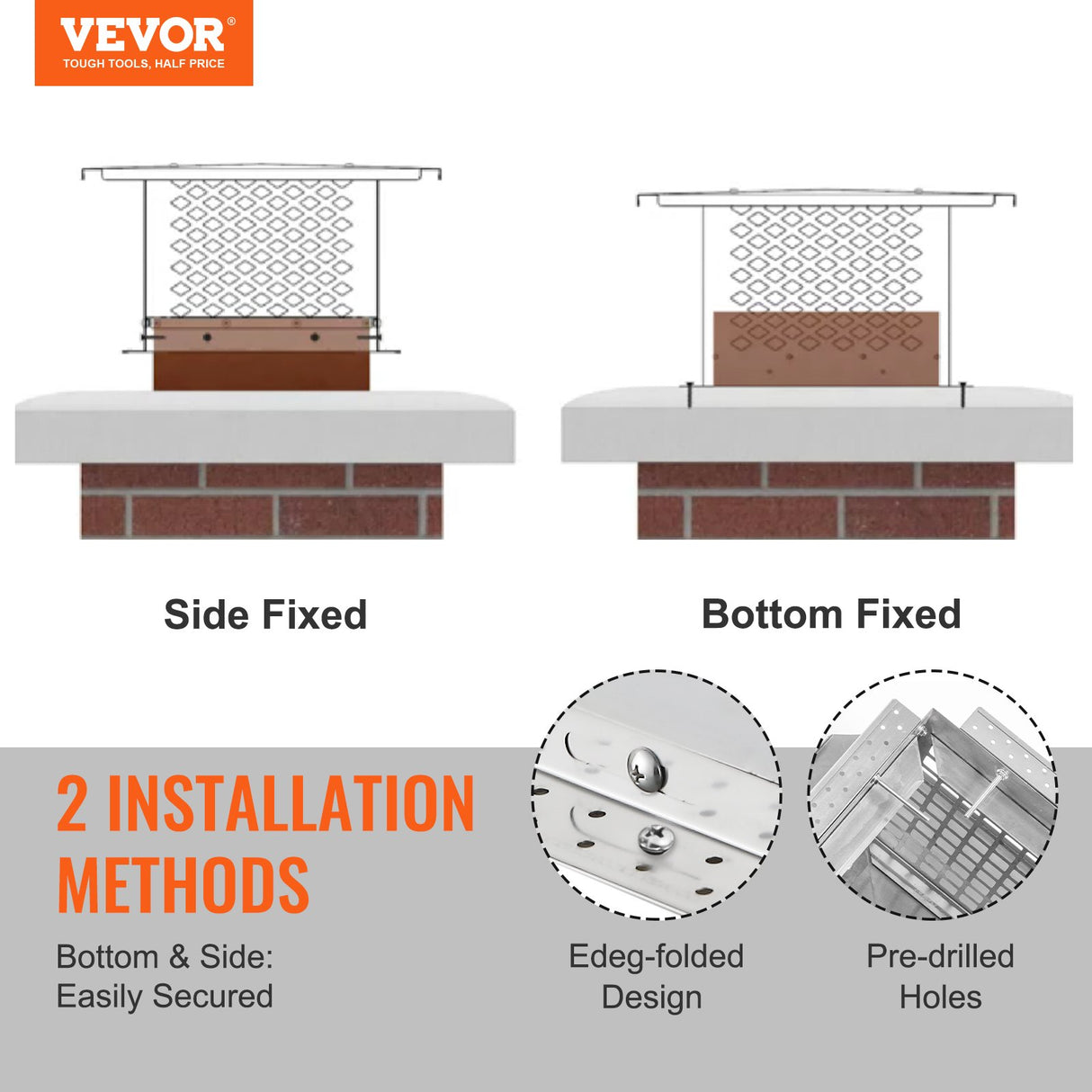 VEVOR Chimney Cap 13” x 9” 304Stainless Steel Fireplace Flue Caps Cover Mesh