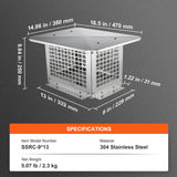 VEVOR Chimney Cap 13” x 9” 304Stainless Steel Fireplace Flue Caps Cover Mesh - Close-Up Angle