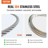 VEVOR Wire Rope Kit, 1.59 mm 100.6 m 304 Stainless Steel Cable with 80 Sleeves and 20 Thimbles, 2KN Breaking Strength, 7 x 7 Strands Marine Aircraft Grade for Handrail Stair Decking Fence Outdoors - Front View