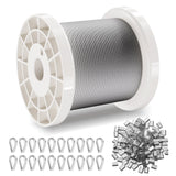 Wire Rope Kit, 1.59 mm 100.6 m 304 Stainless Steel Cable with 80 Sleeves and 20 Thimbles, 2KN Breaking Strength, 7 x 7 Strands Marine Aircraft Grade for Handrail Stair Decking Fence Outdoors