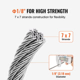 VEVOR T316 Stainless Steel Cable 3.18mm 7x7 Steel Wire Rope 182.3m Cable Railing - Side View