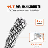 Wire Rope Kit, 3.18 mm 305 m 316 Stainless Steel Cable with Cutter and Gloves, 7.1KN Breaking Strength, 7x7 Strands Construction Marine Aircraft Grade for Handrail Stair Decking Fence Outdoors - Side View