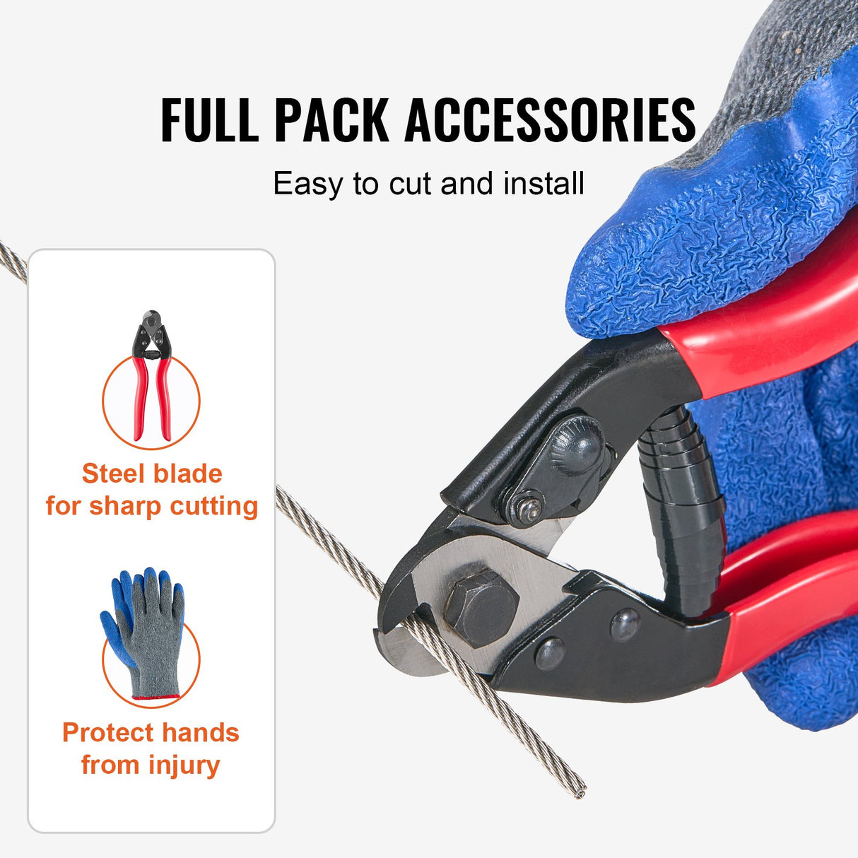 Wire Rope Kit, 3.18 mm 305 m 316 Stainless Steel Cable with Cutter and Gloves, 7.1KN Breaking Strength, 7x7 Strands Construction Marine Aircraft Grade for Handrail Stair Decking Fence Outdoors