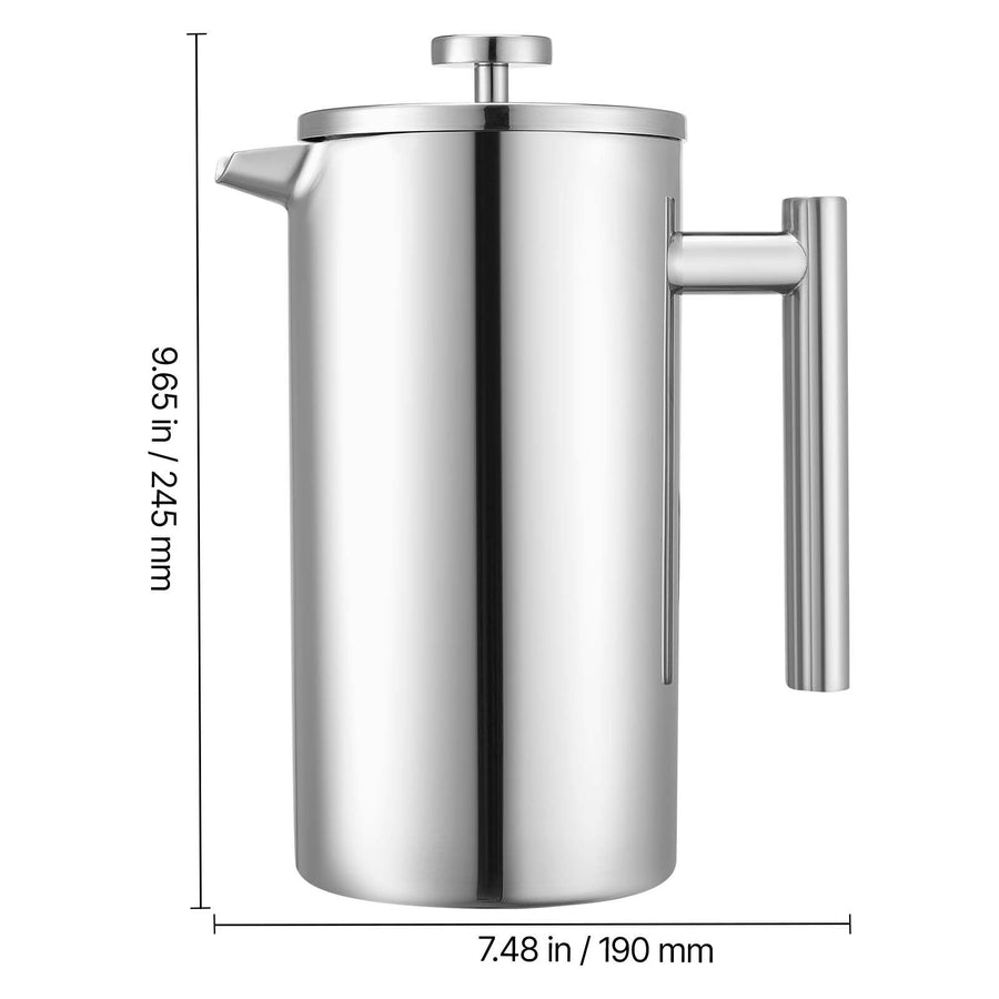 French Press Coffee Maker, 1.5 Liter Stainless Steel Coffee Press Tea Maker with Filter, Large Double Wall Insulated French Presses Cold Brew for Camping Travel Home Kitchen, Silver