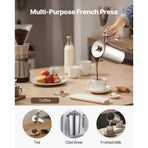 French Press Coffee Maker, 1 Liter Stainless Steel Coffee Press Tea Maker with Filter, Large Double Wall Insulated French Presses Cold Brew for Camping Travel Home Kitchen, Silver
