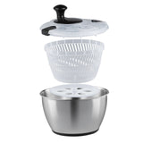 Stainless Steel Salad Spinner, 4.5L, One-handed Easy Press Large Vegetable Dryer Washer, Lettuce Cleaner and Dryer with 304 Stainless Steel Bowl, for Greens, Herbs, Berries, Fruits, No BPA