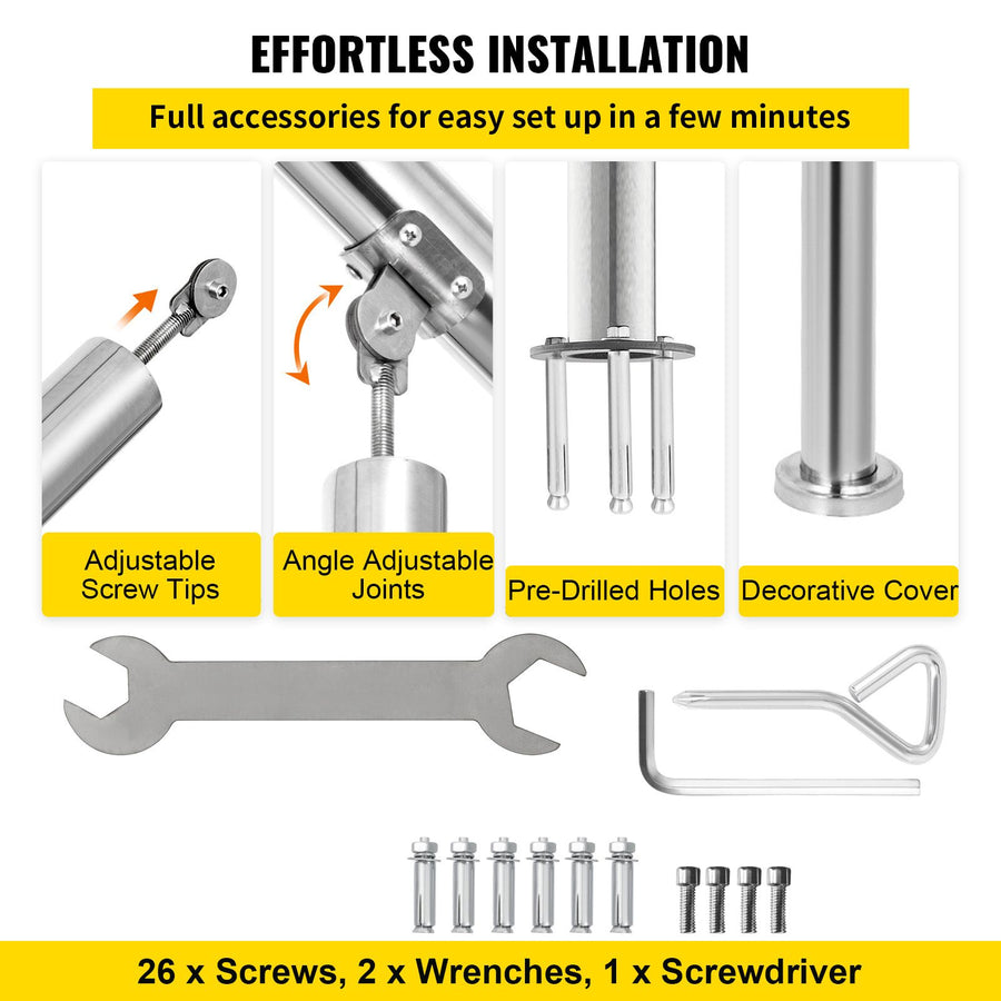 3 Step Railing Stainless Steel Transitional Handrail fit for Level Surface and 1 to 3 Steps Adjustable Stair Railing Indoor Outdoor Step Railings 220lb Capacity W/ Installation Kit Porch DIY