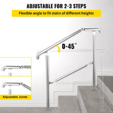 VEVOR 3 Step Railing Stainless Steel Transitional Handrail fit for Level Surface and 1 to 3 Steps Adjustable Stair Railing Indoor Outdoor Step Railings 220lb Capacity W/ Installation Kit Porch DIY - Side View