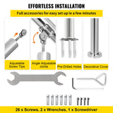 VEVOR 3 Step Railing Stainless Steel Transitional Handrail fit for Level Surface and 1 to 3 Steps Adjustable Stair Railing Indoor Outdoor Step Railings 220lb Capacity W/ Installation Kit Porch DIY - Rear View