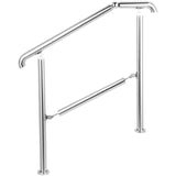 VEVOR 3 Step Railing Stainless Steel Transitional Handrail fit for Level Surface and 1 to 3 Steps Adjustable Stair Railing Indoor Outdoor Step Railings 220lb Capacity W/ Installation Kit Porch DIY - Low Angle