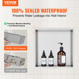 VEVOR 33.02 x 33.02 cm No Tile Shower Niche 304 Stainless Steel, Wall-Inserted Niche Recessed Double Shelves, Sealed Waterproof Rust-Resistant Modern Niche for Shower Bathroom Soap Storage, Silver - Front View