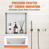 VEVOR 33.02 x 33.02 cm No Tile Shower Niche 304 Stainless Steel, Wall-Inserted Niche Recessed Double Shelves, Sealed Waterproof Rust-Resistant Modern Niche for Shower Bathroom Soap Storage, Silver - Top-Down View