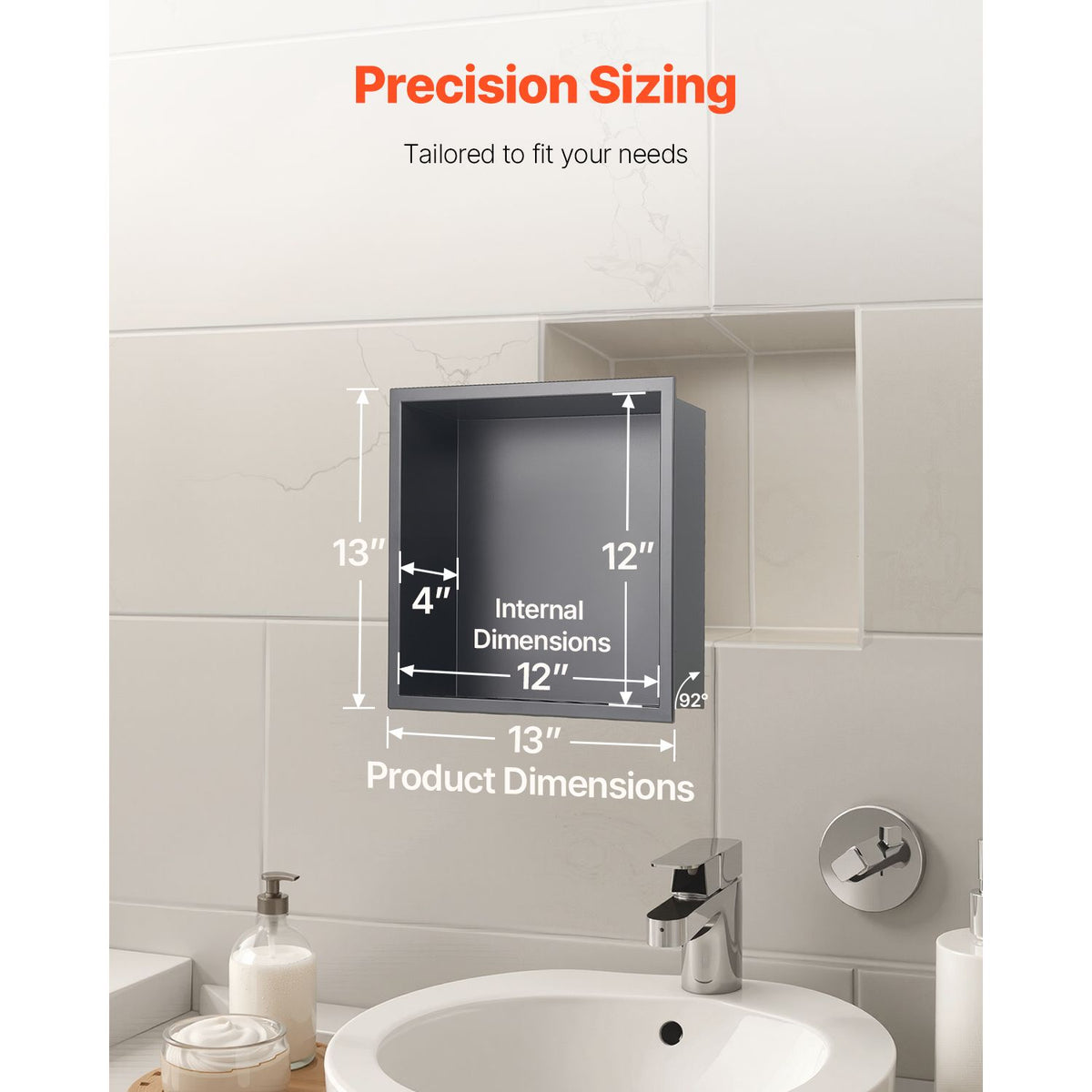 Shower Niche, 33.0 x 33.0 x 10.2 cm Recessed Wall Niche, Heavy-duty Stainless Steel Modern Soap & Shampoo Storage Organizer, Sealed Waterproof, Durable & Easy to Install, Black for Bathroom