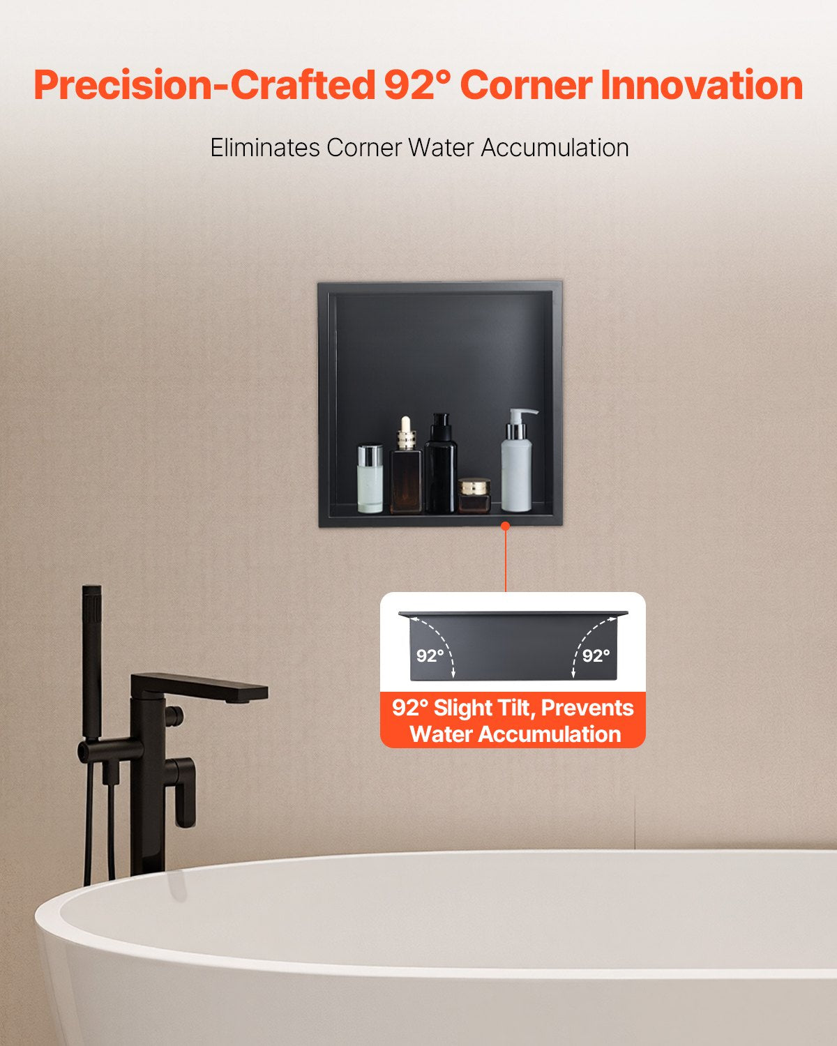 Shower Niche, 33.0 x 33.0 x 10.2 cm Recessed Wall Niche, Heavy-duty Stainless Steel Modern Soap & Shampoo Storage Organizer, Sealed Waterproof, Durable & Easy to Install, Black for Bathroom