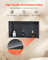 VEVOR Shower Niche, 33.0 x 63.5 x 10.2 cm Recessed Wall Niche, Heavy-duty Stainless Steel Modern Soap & Shampoo Storage Organizer, Sealed Waterproof, Durable & Easy to Install, Black for Bathroom - Side View