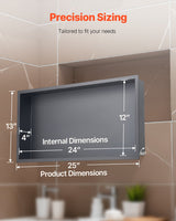 Shower Niche, 33.0 x 63.5 x 10.2 cm Recessed Wall Niche, Heavy-duty Stainless Steel Modern Soap & Shampoo Storage Organizer, Sealed Waterproof, Durable & Easy to Install, Black for Bathroom
