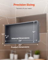 VEVOR Shower Niche, 33.0 x 63.5 x 10.2 cm Recessed Wall Niche, Heavy-duty Stainless Steel Modern Soap & Shampoo Storage Organizer, Sealed Waterproof, Durable & Easy to Install, Black for Bathroom - Rear View