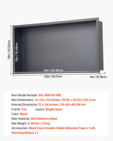 VEVOR Shower Niche, 33.0 x 63.5 x 10.2 cm Recessed Wall Niche, Heavy-duty Stainless Steel Modern Soap & Shampoo Storage Organizer, Sealed Waterproof, Durable & Easy to Install, Black for Bathroom - Close-Up Angle