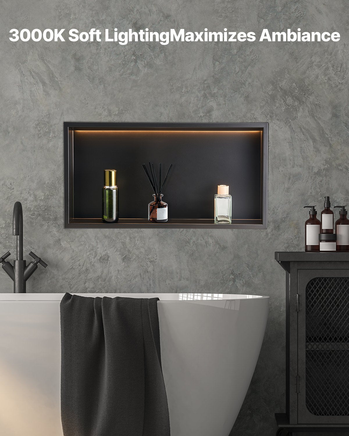 VEVOR Shower Niche 33.0x63.5x10.2 cm Recessed Shelf W/ LED Strip Stainless Steel