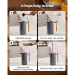 French Press Coffee Maker, 1 Liter Stainless Steel Coffee Press Tea Maker with Filter, Large Double Wall Insulated French Presses Cold Brew for Camping Travel Home Kitchen, Black