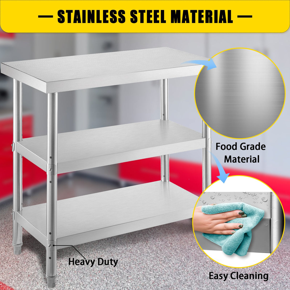 VEVOR Stainless Steel Prep Table 1520x450x855 mm Commercial Stainless Steel Table 2 Adjustable Undershelf BBQ Prep Table Heavy Duty Kitchen Work Table for Garage Home Warehouse Kitchen Silver
