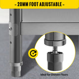 VEVOR Stainless Steel Prep Table 1520x450x855 mm Commercial Stainless Steel Table 2 Adjustable Undershelf BBQ Prep Table Heavy Duty Kitchen Work Table for Garage Home Warehouse Kitchen Silver - 45-Degree Angle