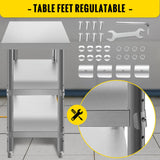 VEVOR Stainless Steel Prep Table, 1520x450x855 mm Commercial Stainless Steel Table, 2 Adjustable Undershelf BBQ Prep Table, Heavy Duty Kitchen Work