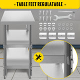 VEVOR Stainless Steel Prep Table 1520x450x855 mm Commercial Stainless Steel Table 2 Adjustable Undershelf BBQ Prep Table Heavy Duty Kitchen Work Table for Garage Home Warehouse Kitchen Silver - Rear View