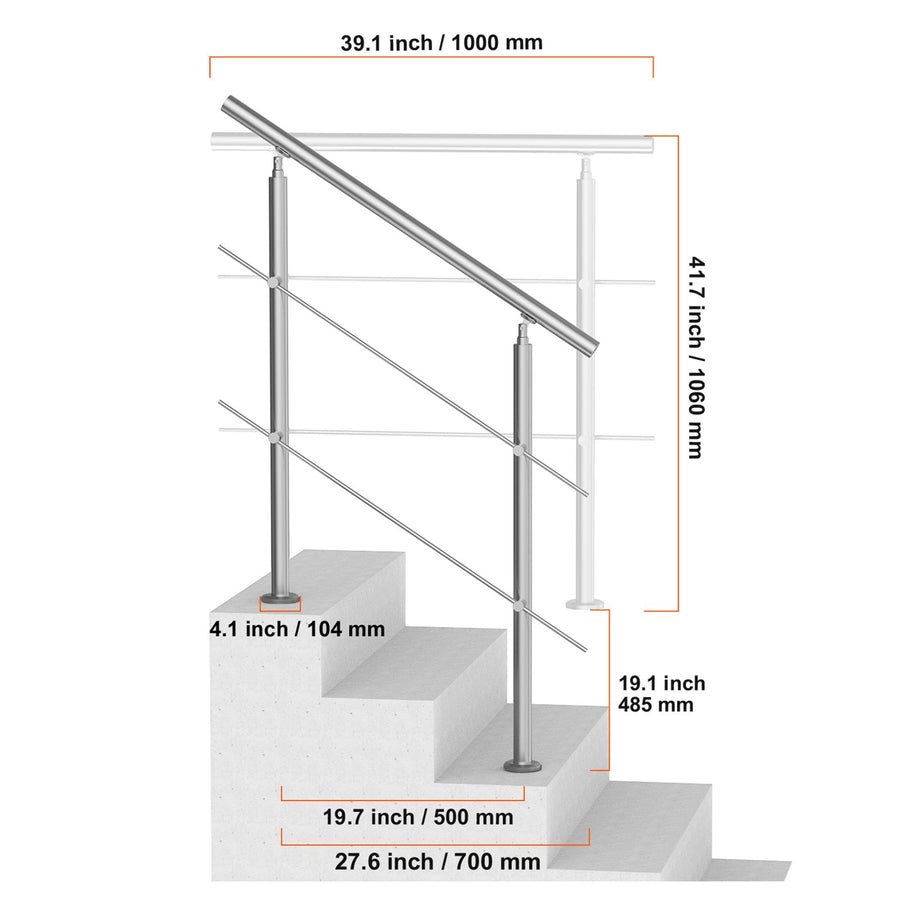 39.4in Handrails for Outdoor Steps 2 Crossbars Staircase for Porch Deck