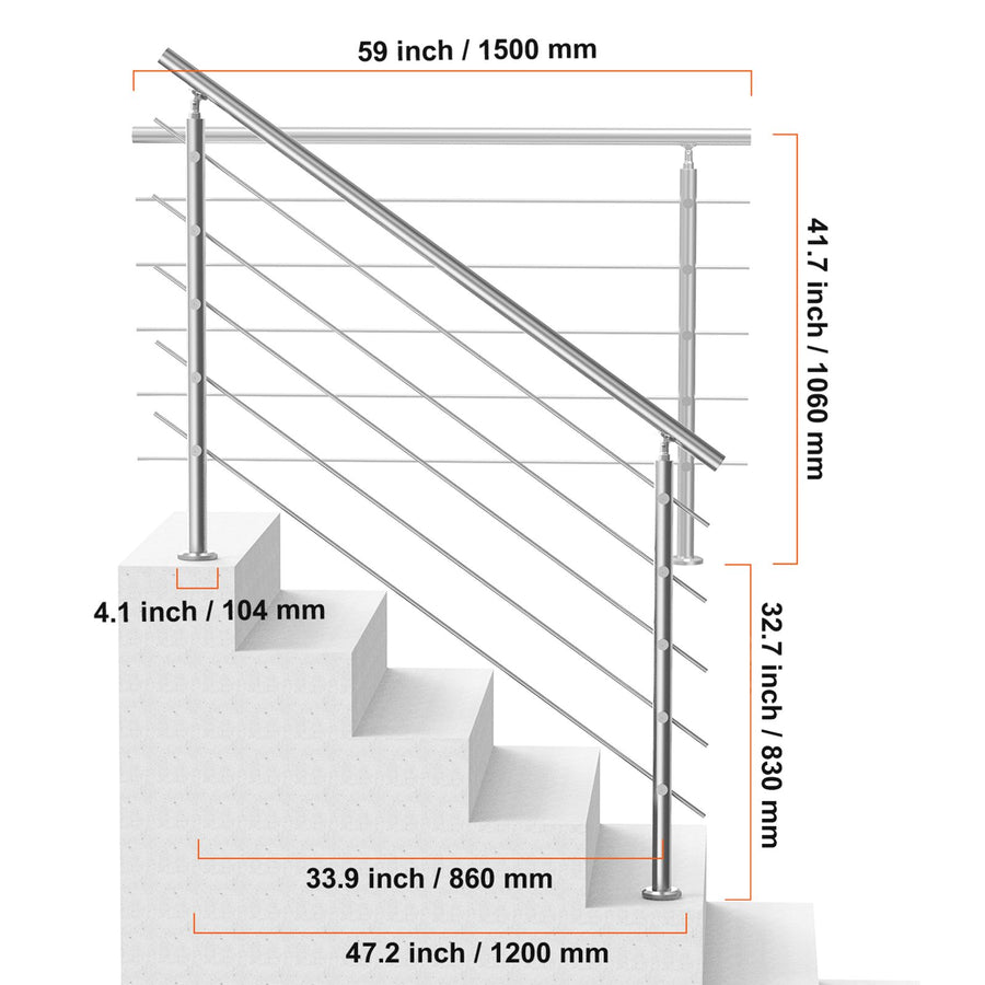 59in Handrails for Outdoor Steps 5 Crossbars Staircase for Porch Deck