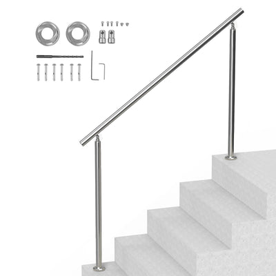 Handrails for Outdoor Steps, 59 in/ 150cm Length Stair Hand Rail Kit, Transitional Stainless Steel Railings with Installation Kit, Double-column Staircase Handrails for Seniors,Porch & Deck