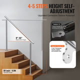 VEVOR Handrails for Outdoor Steps, 59 in/ 150cm Length Stair Hand Rail Kit, Transitional Stainless Steel Railings with Installation Kit, Double-column Staircase Handrails for Seniors,Porch & Deck - Side View