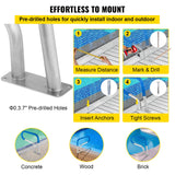 VEVOR Pool Rail 30x22 Pool Railing 304 Stainless Steel 250LBS Load Capacity Silver Rustproof Pool Handrail Humanized Swimming Pool Handrail with Blue Grip Cover & M8 Drill Bit & Self-Taping Screws - 45-Degree Angle
