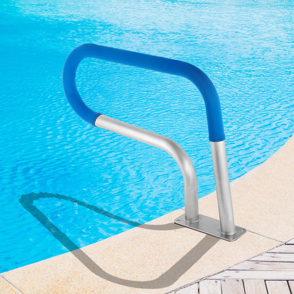 VEVOR Pool Rail 30x22 Pool Railing 304 Stainless Steel 250LBS Load Capacity Silver Rustproof Pool Handrail Humanized Swimming Pool Handrail with Blue