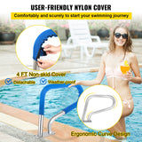 VEVOR Pool Rail 32x23 Pool Railing 304 Stainless Steel 250LBS Load Capacity Silver Rustproof Pool Handrail Humanized Swimming Pool Handrail with Blue Grip Cover & M8 Drill Bit & Self-Taping Screws - Side View