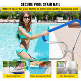 VEVOR Pool Rail 39x32 Pool Railing 304 Stainless Steel 250LBS Load Capacity Silver Rustproof Pool Handrail Humanized Swimming Pool Handrail with Blue Grip Cover & M8 Drill Bit & Self-Taping Screws - Front View