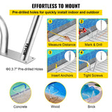 VEVOR Pool Rail 39x32 Pool Railing 304 Stainless Steel 250LBS Load Capacity Silver Rustproof Pool Handrail Humanized Swimming Pool Handrail with Blue Grip Cover & M8 Drill Bit & Self-Taping Screws - 45-Degree Angle