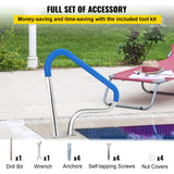 VEVOR Pool Rail 39x32 Pool Railing 304 Stainless Steel 250LBS Load Capacity Silver Rustproof Pool Handrail Humanized Swimming Pool Handrail with Blue Grip Cover & M8 Drill Bit & Self-Taping Screws - Rear View