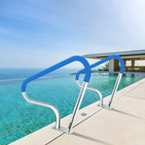 VEVOR Pool Rail 39x32 Pool Railing 304 Stainless Steel 250LBS Load Capacity Silver Rustproof Pool Handrail Humanized Swimming Pool Handrail with Blue Grip Cover & M8 Drill Bit & Self-Taping Screws - Low Angle