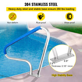 VEVOR Pool Rail 48x36 Pool Railing 304 Stainless Steel 250LBS Load Capacity Silver Rustproof Pool Handrail Humanized Swimming Pool Handrail with Blue Grip Cover & M8 Drill Bit & Self-Taping Screws - Side View