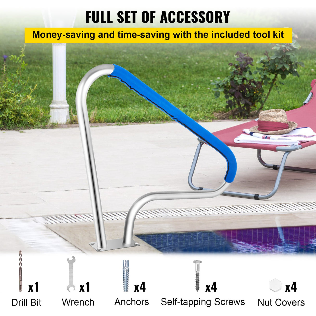 VEVOR Pool Rail 48x36 Pool Railing 304 Stainless Steel 250LBS Load Capacity Silver Rustproof Pool Ha