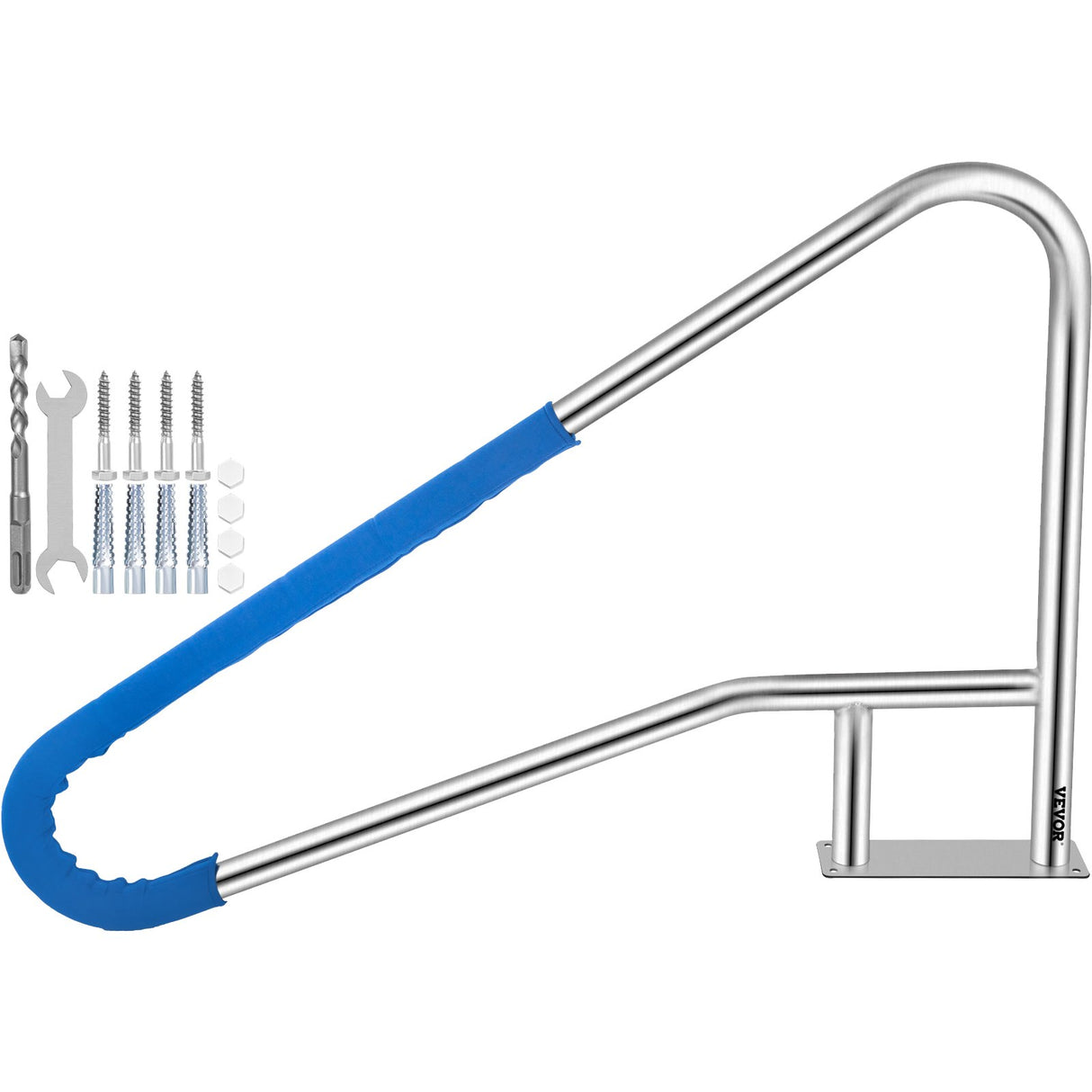 VEVOR Pool Rail 54x36 Pool Railing 304 Stainless Steel 250LBS Load Capacity Silver Rustproof Pool Handrail Humanized Swimming Pool Handrail with Blue