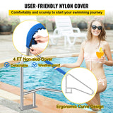 VEVOR Pool Rail 54x36 Pool Railing 304 Stainless Steel 250LBS Load Capacity Silver Rustproof Pool Handrail Humanized Swimming Pool Handrail with Blue Grip Cover & M8 Drill Bit & Self-Taping Screws - Side View