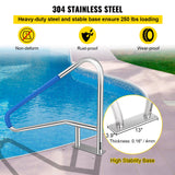 VEVOR Pool Rail 54x36 Pool Railing 304 Stainless Steel 250LBS Load Capacity Silver Rustproof Pool Handrail Humanized Swimming Pool Handrail with Blue Grip Cover & M8 Drill Bit & Self-Taping Screws - Top-Down View