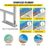 VEVOR Pool Rail 54x36 Pool Railing 304 Stainless Steel 250LBS Load Capacity Silver Rustproof Pool Handrail Humanized Swimming Pool Handrail with Blue Grip Cover & M8 Drill Bit & Self-Taping Screws - 45-Degree Angle